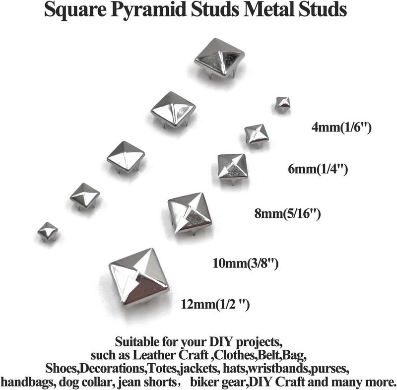 honigo Silver 150pcs Square Pyramid Studs Metal Studs Spikes for Clothing,Shoe,Leather,Jacket,Punk,Crafts,Clothes,Jeans,Jewelry4/6/8/10/12mm - Image 3